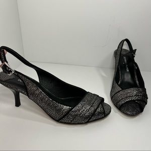 Donald Pliner Silver Crackle over Black Super Soft Leather Heels
